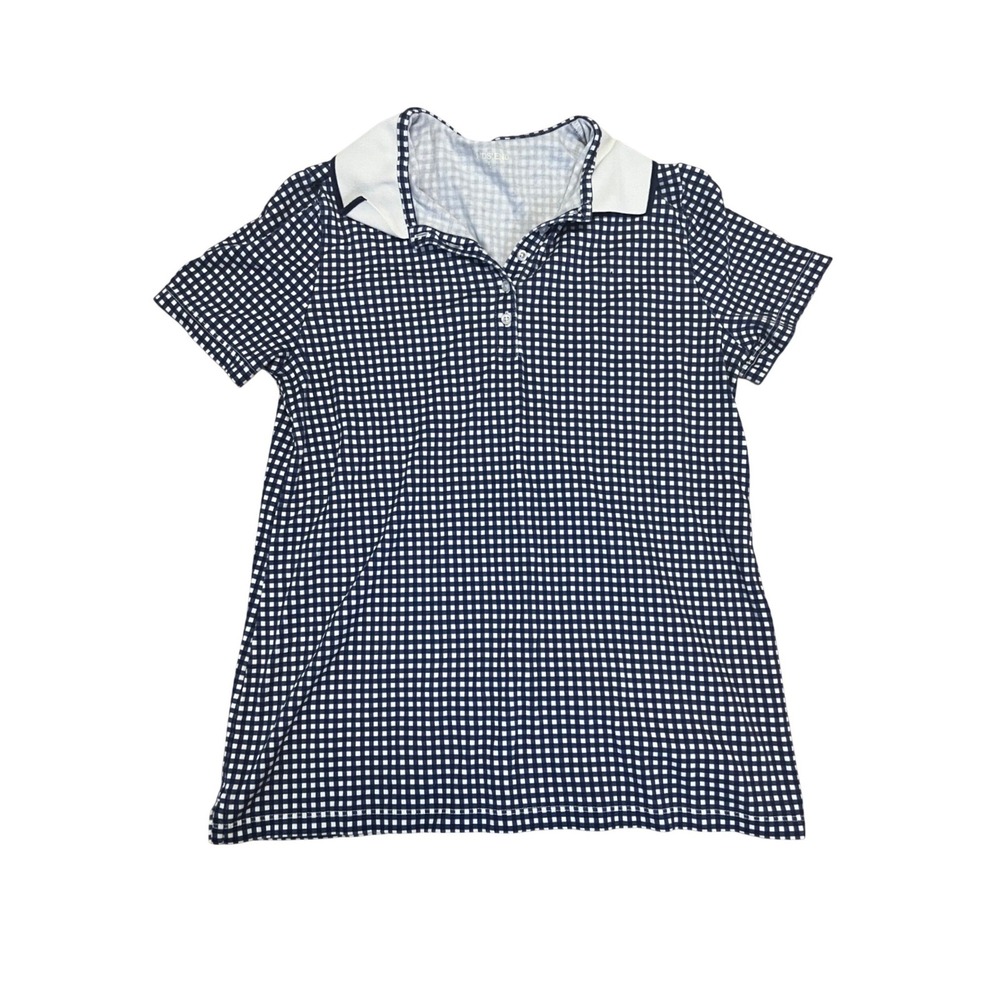 Lands End Womens Navy Blue Gingham Supima Cotton Short Sleeve Polo Shirt Small - Picture 1 of 7